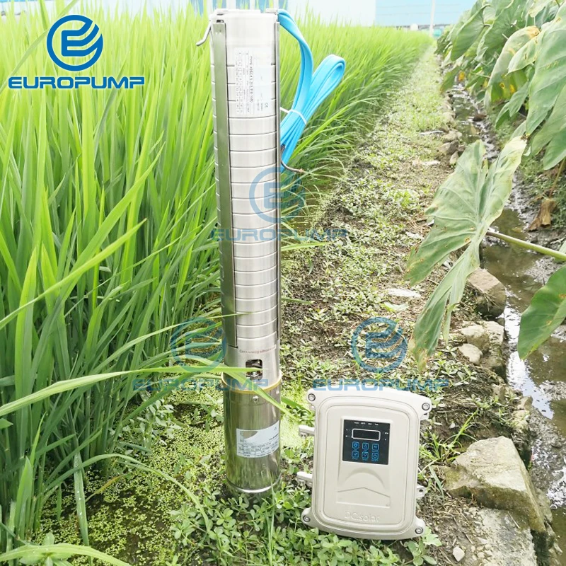 EUROPUMP MODEL(4DSC19-34-110-1500) 4" DC Solar Water Pump 110V 2HP Max Head 34m Flow 19T/H With MPPT Controller Обустройство