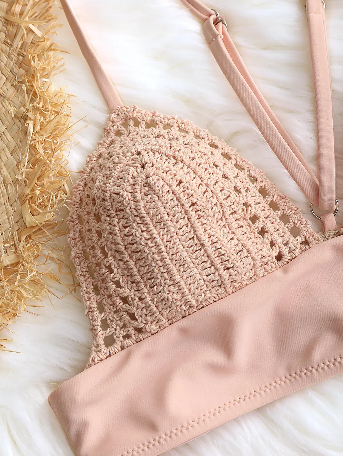 ZAFUL сексуальное бикини с вязаными деталями Панель Bralette бюстгальтер со шнуровкой