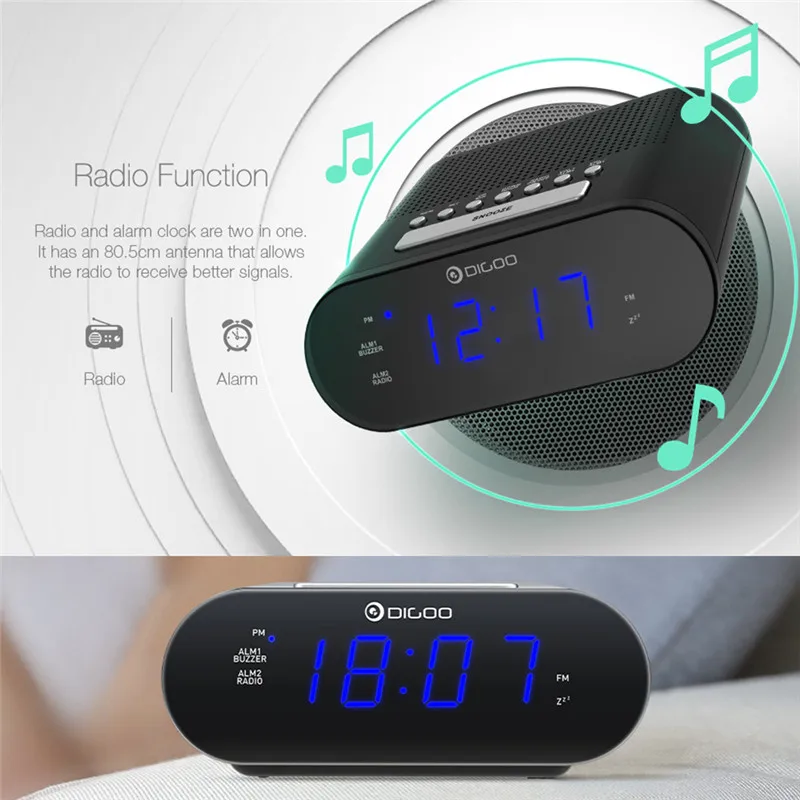 DIGOO DG FR200 смарт Многофункциональный светодиодный цифровой Дисплей будильник с FM