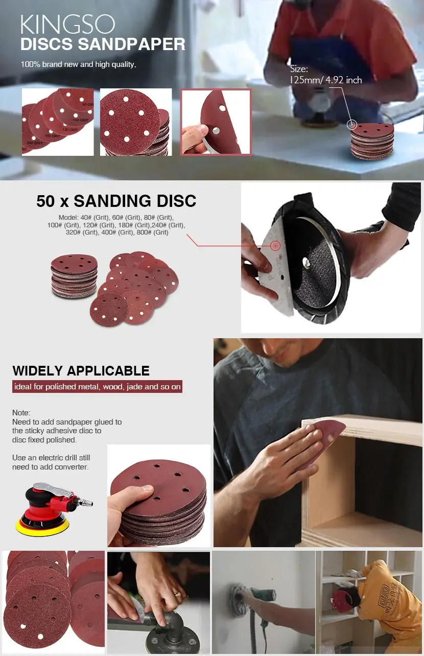 

50Pcs 125mm/5inch 6 Holes Sanding Disc 40-800 Mixed Grit Sandpaper Round Shape Buffing Pads Orbital Sheet for Polishing