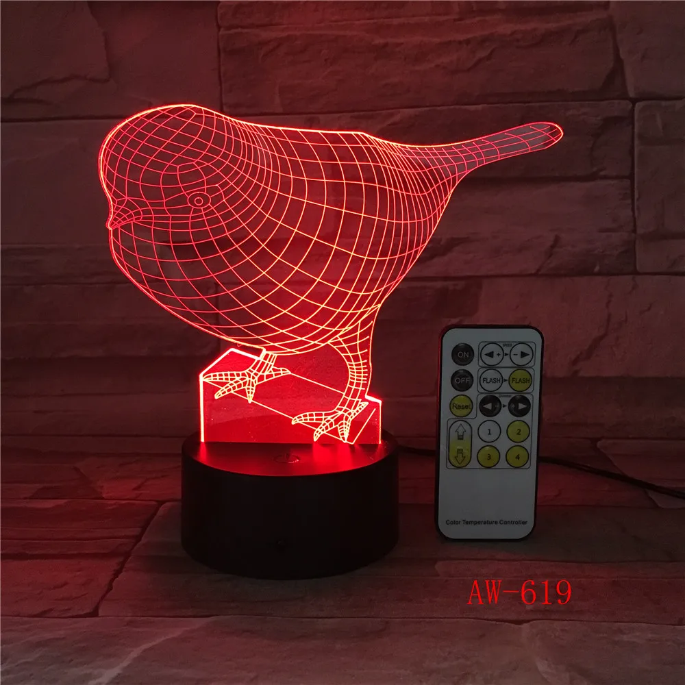 Bird Night Light 3D Touch Switch Remote Control Acrylic Engrave 7 Color Gradient Atmosphere Table Lamp Kids Gifts AW-619 | Лампы и