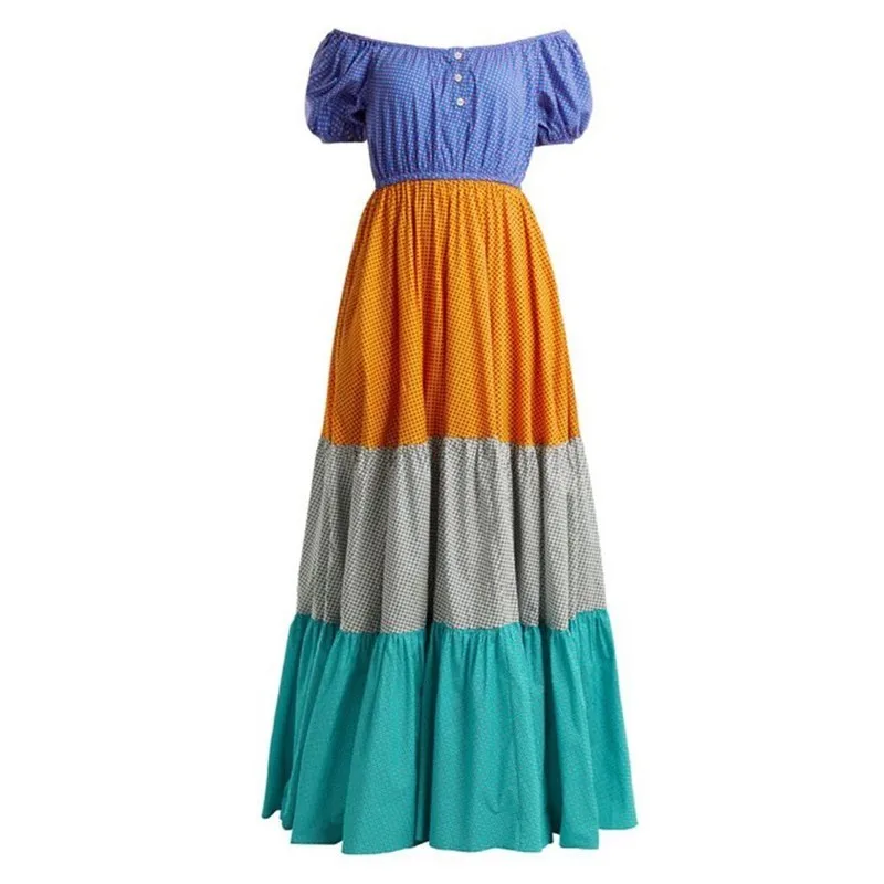 Платье в горошек TWOTWINSTYLE с коротким рукавом высокой талией длиной до пола 2020 |