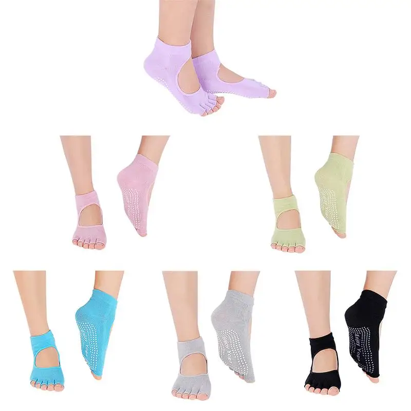 Open Toe Back Professional Yoga Socks Breathable Non-skid Sweat-absorbent Five Toes Short With A Hole For Ladies | Спорт и