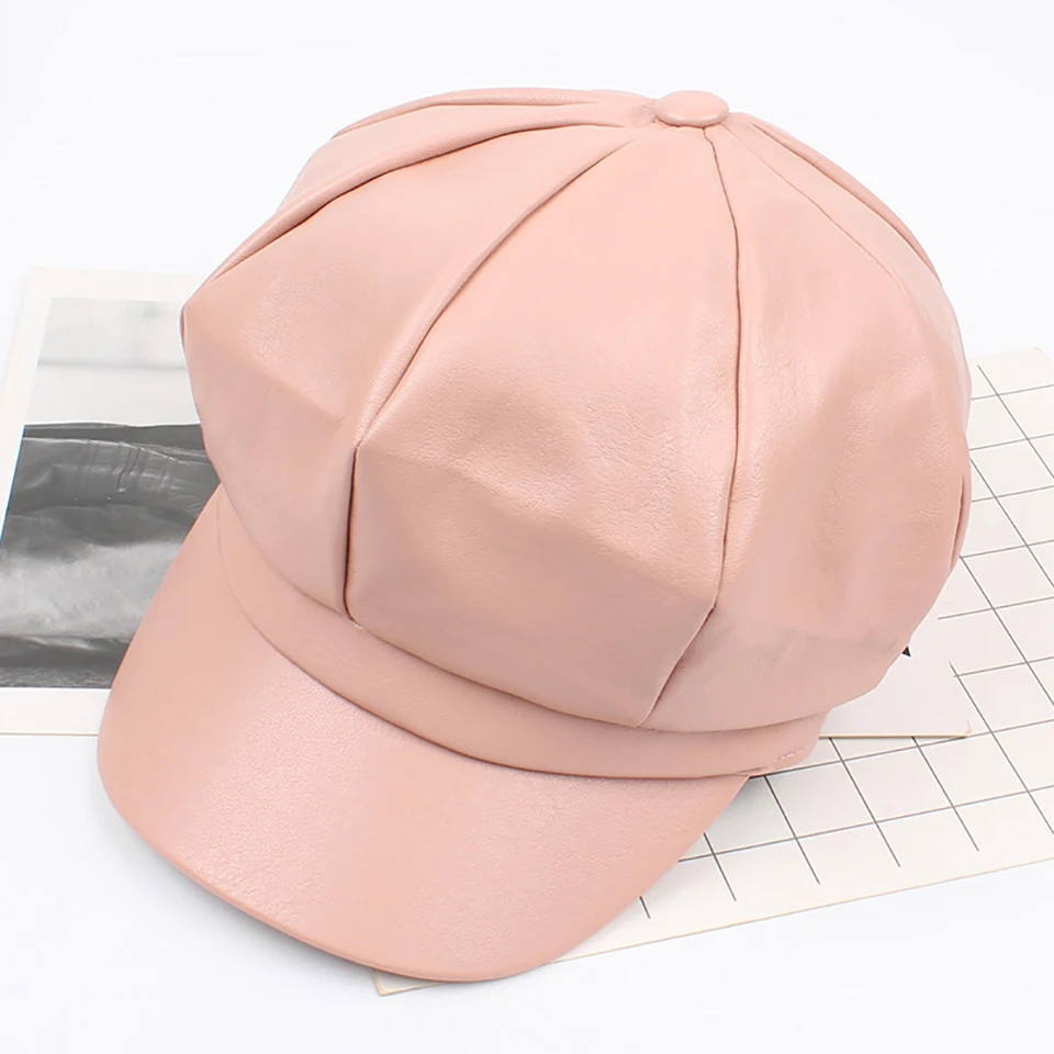 Fashion Bright PU Leather Newsboy Cap Mrs. Messer Painter Octagonal Detective Hat Visors Female Gorras Harajuku Wholesale |