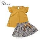 Детская летняя одежда 2019, комплекты одежды для маленьких девочек, желтые шифоновые топы и юбка-трапеция с цветочным принтом, одежда