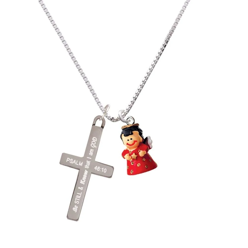 Смола красный Ангел держа Звезду-быть все еще и знать-крест ожерелье | Украшения