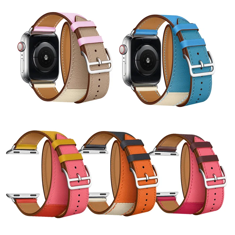 Ремешок для наручных часов Apple Watch Series 4 40/44 мм Натуральная кожа двойные Тур