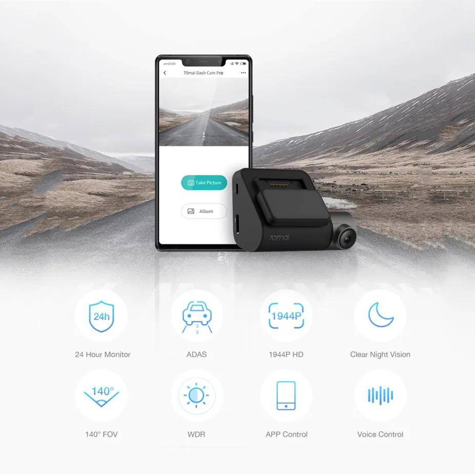 Xiaomi 70mai Pro Dash Cam RU Version1944P HD Автомобильный видеорегистратор Голосовое управление 140