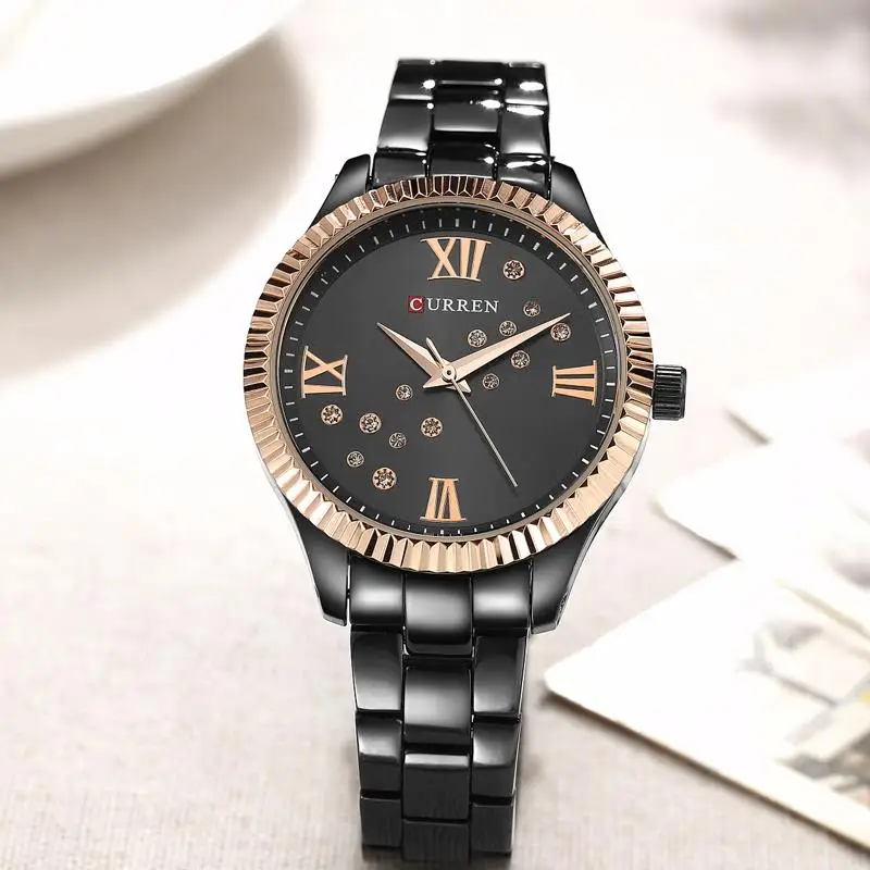 Relogio feminino 9009 Curren женские часы Лидирующий бренд роскошные золотые черные