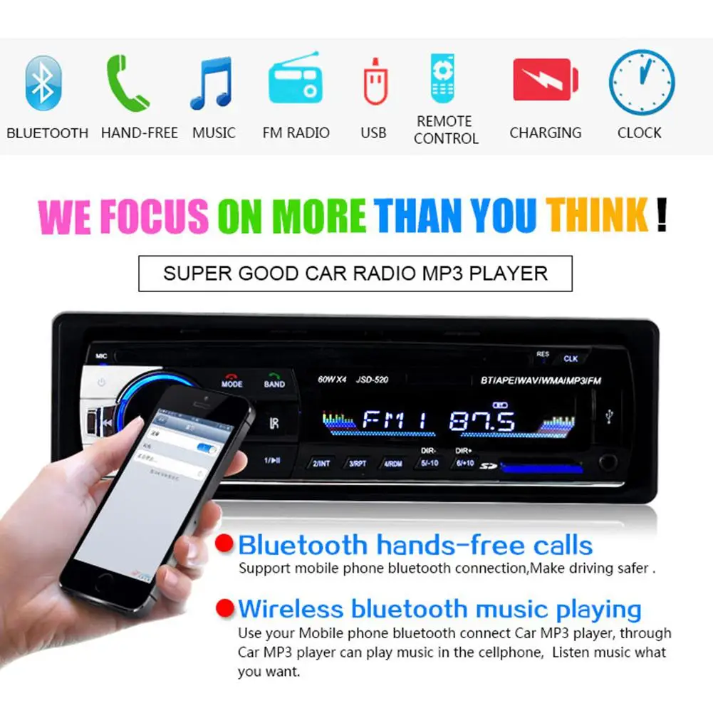 BEESCLOVER Bluetooth Автомобильный MP3 плеер аудио стерео 4X60W автомобильное радио 12В In dash 1 Din