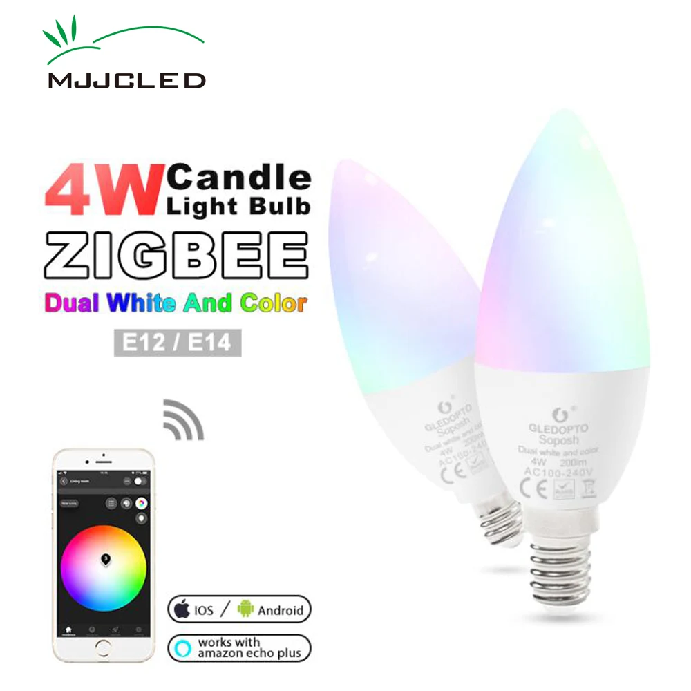 

Zigbee ZLL лампы в форме свечи светодиодный светильник лампы E14 E12 4 Вт RGBCCT RGBW/RGBWW CW Смарт-приложение Управление 110V 220V 230V 240V работать с Alexa Echo