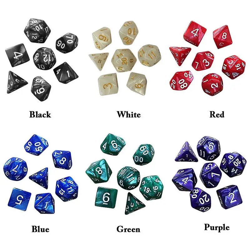 

Polyhedral DnD Dice 7pcs/Set for RPG Dungeons and Dragons Board Games D4,D6,D8,D10,D%,D12,D20
