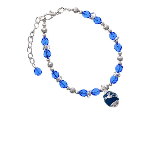 Silvertone синяя эмаль земной шар Spinner Royal браслет с голубыми бусинами| |