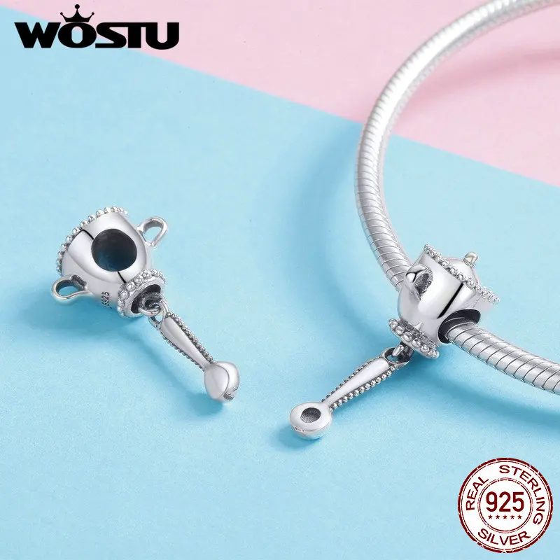 WOSTU подлинные 925 пробы серебряные бусины с чаем для дня рождения, браслет с подвеской, уникальные модные ювелирные изделия, подарок CQC1001