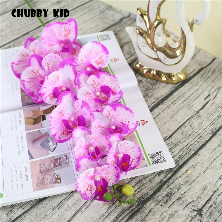 Goede Hi-Q Real Touch 11 Heads Kunstmatige Vlinder Orchideeën Groothandel Grote 110Cm Vilt Bloemen Bruiloft Decoratieve Phalaenopsis 12 Stuks