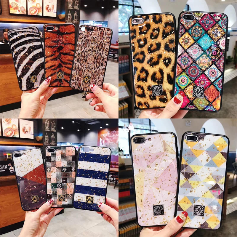 Модный Блестящий Леопардовый Мягкий чехол из эпоксидной золотой фольги с