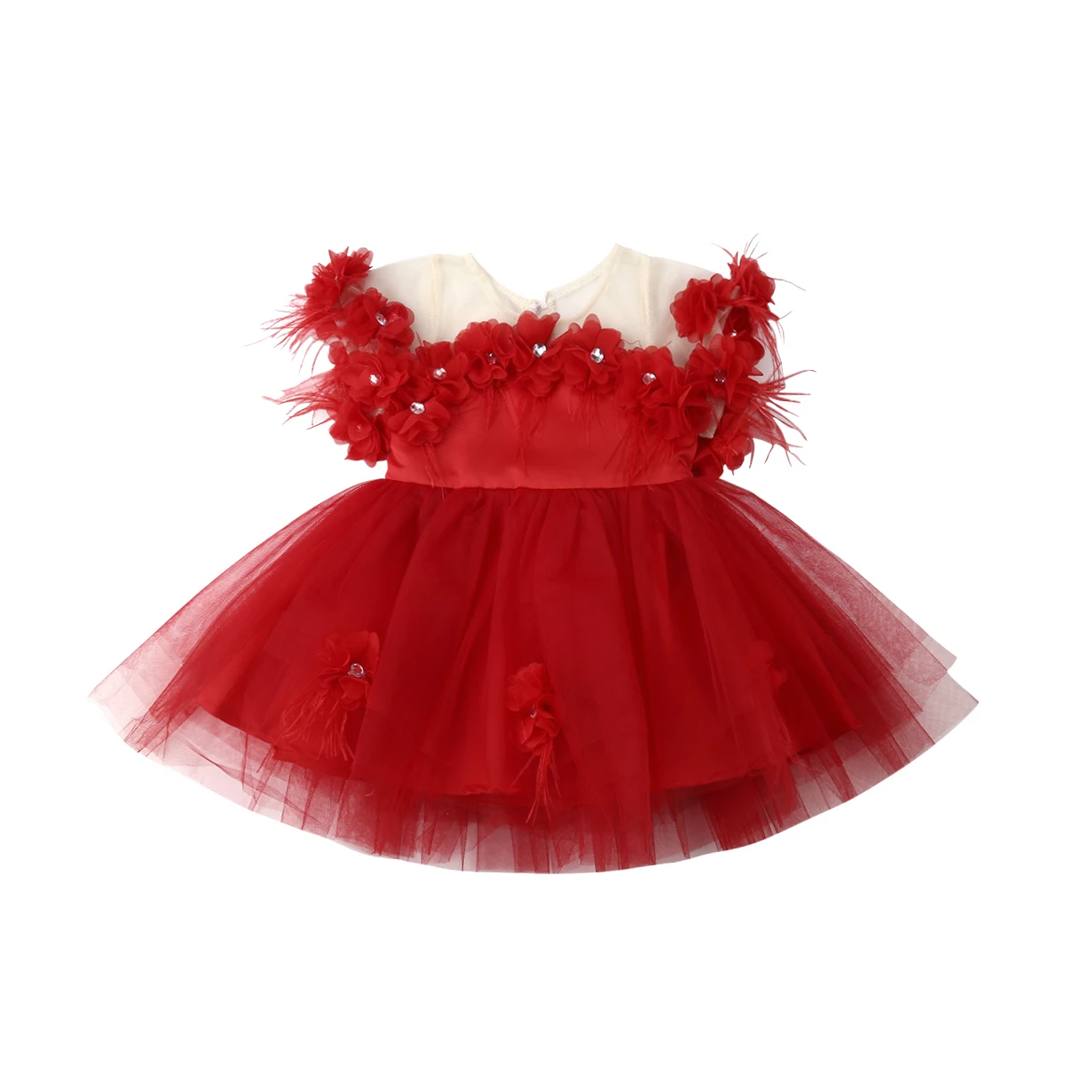 Pudcoco Toddler Baby Girls Summer Red Dress Lace Appliques Flower Gown Formal Party Wedding Tulle Tutu Dresses Vestidos | Детская одежда