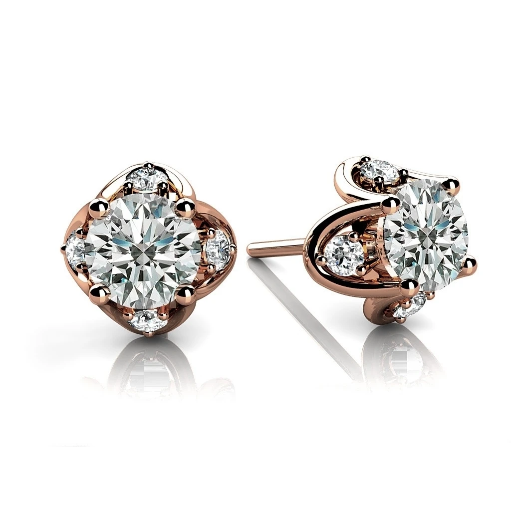 1 76 Ct круглая огранка природных алмазов тюльпан Studs Earrings In 14 k Rose Gold (1 карат H I