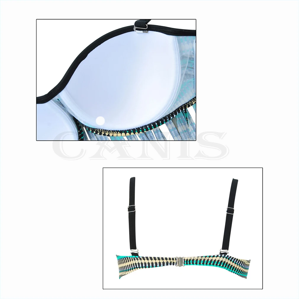 Женские винтажные Монокини размера плюс комплекты бикини с кисточками купальный