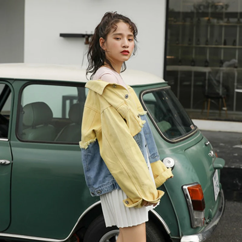 CHICEVER 2019 Весна хит цвета джинсовые куртки для женщин с лацканами длинным рукавом