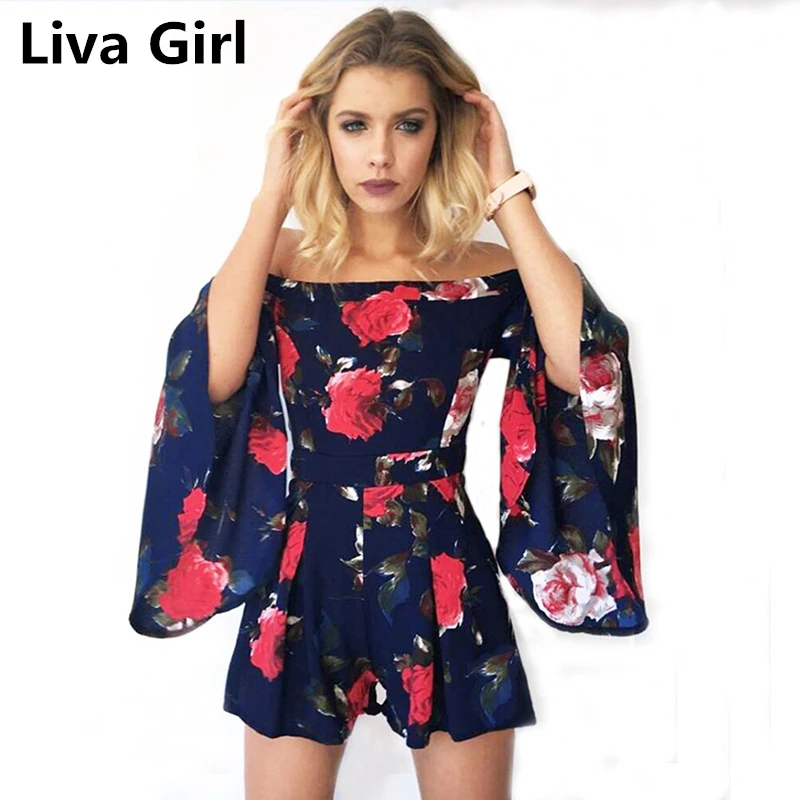ЛИВА девушка сексуальная Slash шеи комбинезоны Для женщин с цветочным принтом Falre