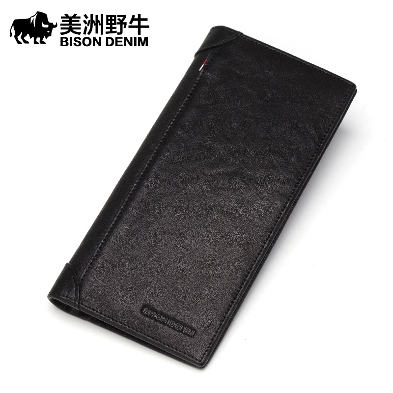 Мужской Длинный кошелек BISON DENIM из натуральной воловьей кожи с отделением для