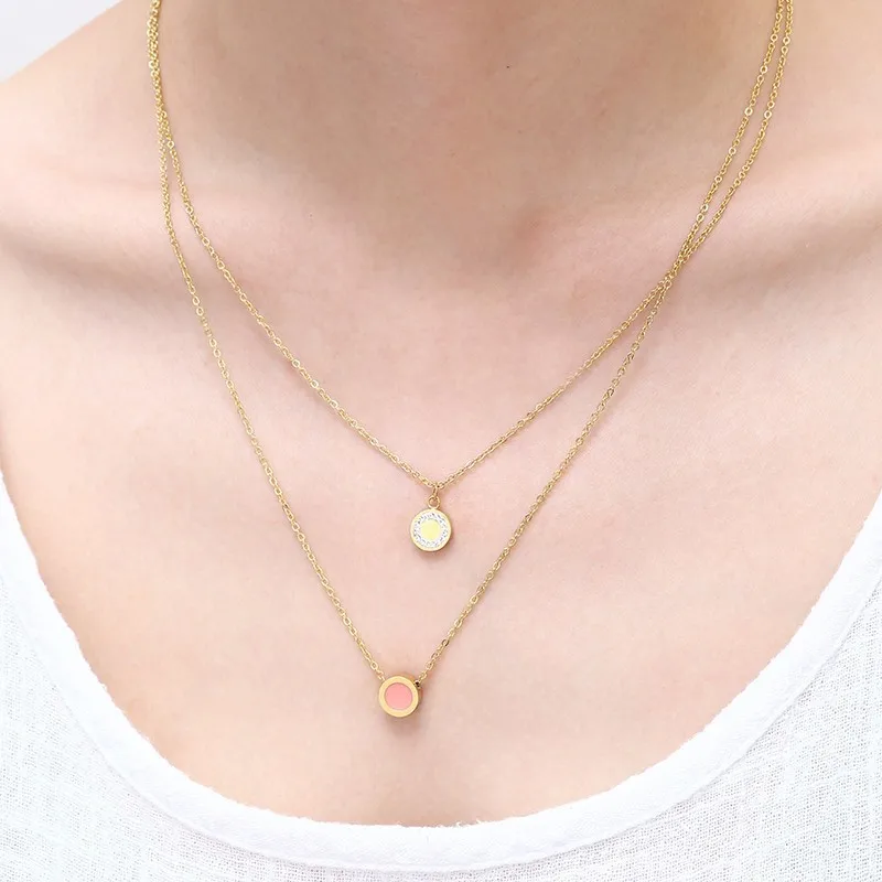 Delicate Gold Layered Multilayer Necklace Pink Bijoux Double Stacked Necklaces Minimalist Women Silver Choke Neck Lace Binary | Украшения и