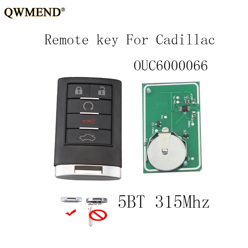 QWMEND 2 шт. * 5 кнопок умный пульт дистанционного ключа брелок для Cadillac 2006 2011 DTS 2007 2009