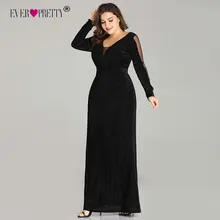 Вечерние бархатные платья-русалки Ever Pretty, длинные блестящие наряды больших размеров с V-образным вырезом, с длинным рукавом, черного цвета, для гостей на свадьбе, EP07394, лето