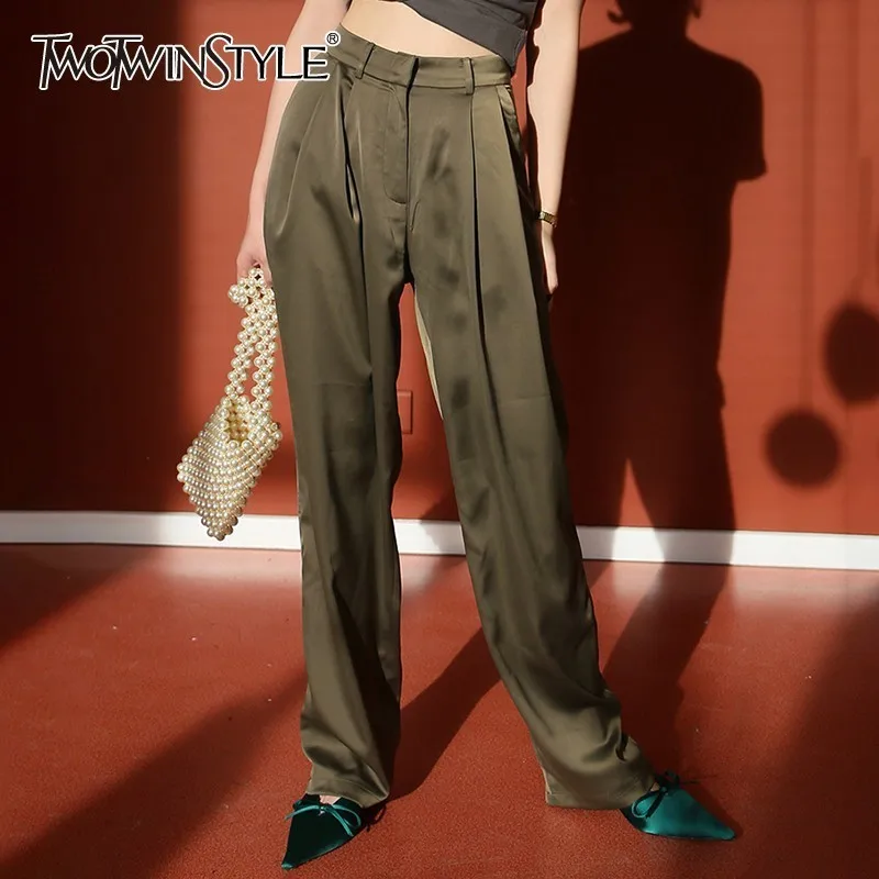 Брюки TWOTWINSTYLE женские с высокой талией длинные повседневные весенне летние