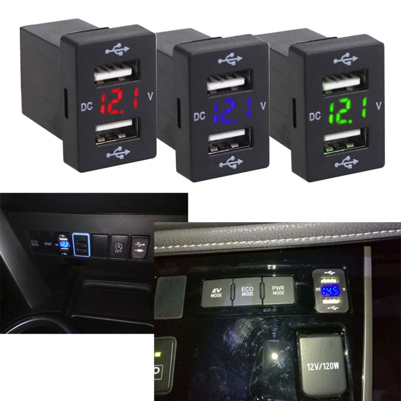 3.1A автомобильный разъем для зарядного устройства с двумя usb-портами, адаптер питания для зарядки телефона, светодиодный вольтметр, синий, зеленый, красный