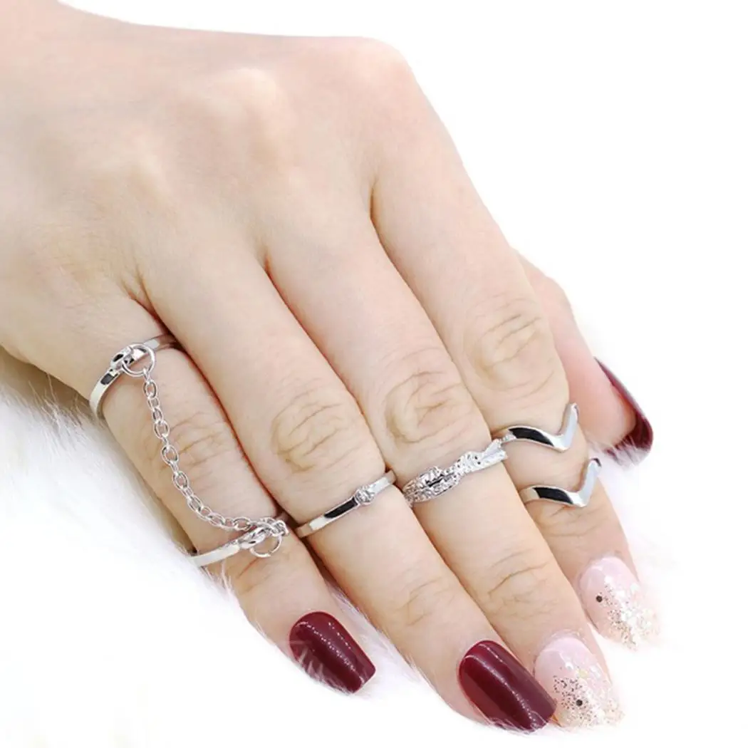 6 шт./компл. Женская модная цепочка на палец золото серебро сплава среднее