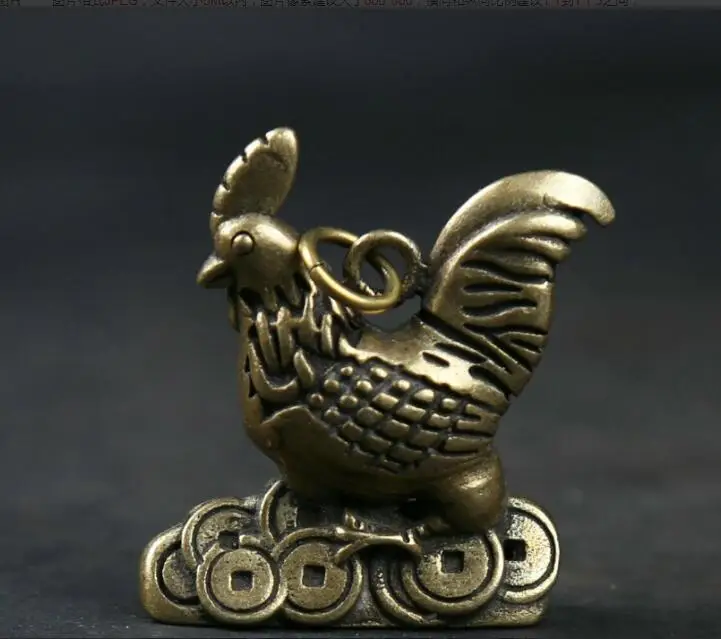 

Small Curio Chinese Bronze Zodiac Animal Rooster Cock Money Wealth Pendant