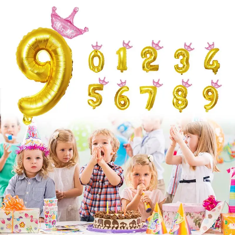 Золотой Фольга шары радуга 32 дюйма число Корона Свадебный шар вечерние украшения