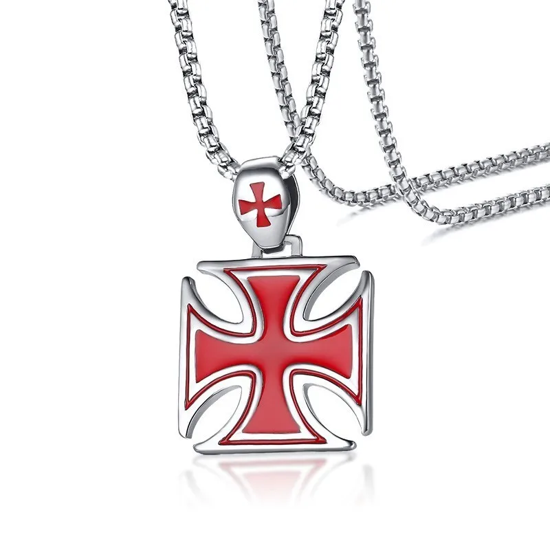 Прямая поставка Мужской Красный Железный крест Knight Kinghts OF The Templar кулон ожерелье
