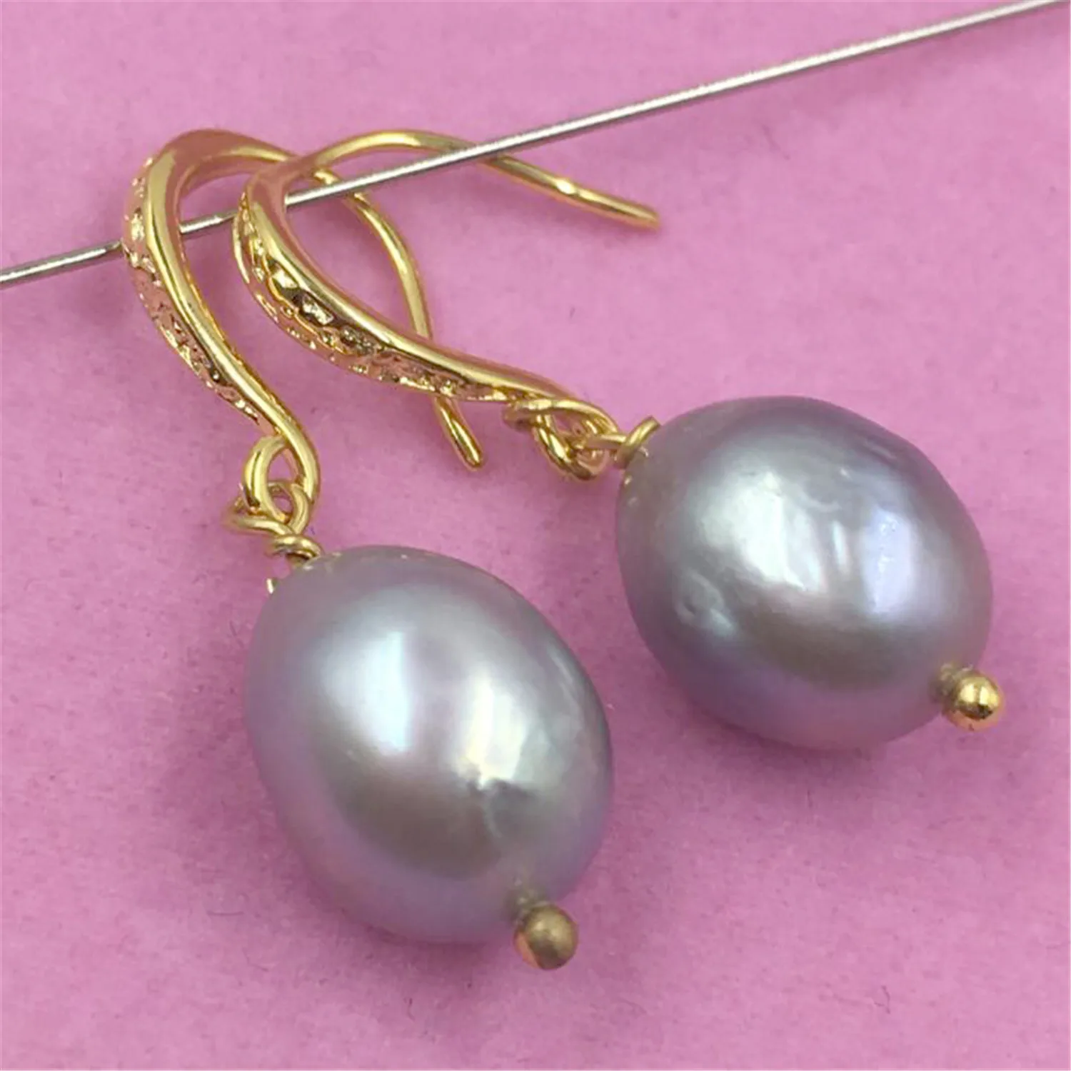 10-12mm Huge Gray Baroque Pearl Earrings Gold Hook Classic Dangle Chic AAA Noble Gorgeous Elegant Fashion Luxury | Украшения и