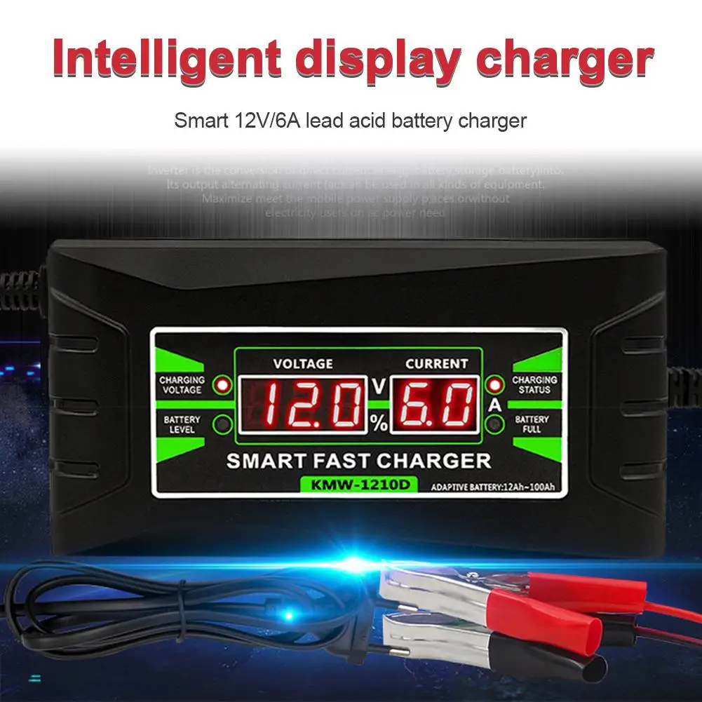 

12V 6A автомобильное зарядное устройство 110 V-240 V LED интеллектуальный дисплей электромобиль свинцово-Кислотное зарядное устройство US/EU штепсел...