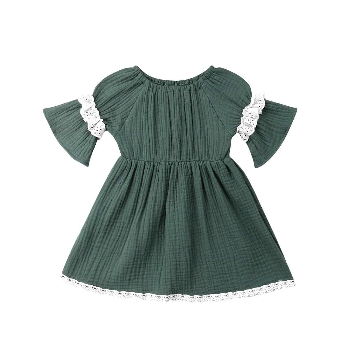Fashion Lace Toddler Kids Baby Girls Cotton Linen Princess Half Sleeve Dress Clothes Cute Casual Solid 6M-4Y Dresses | Детская одежда и
