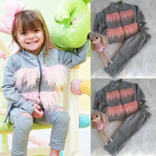 2018 Новый Повседневное Одежда для детей малышей девочек меха с бантом и длинными