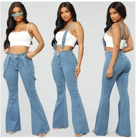 adjustable straps overalls jeans for women skinny flare denim suspender trousers slim long bodycon bell bottoms pants pantalon