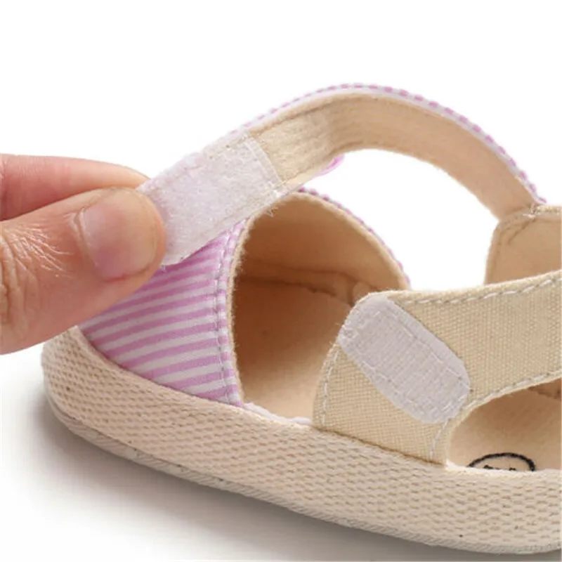 Baby First Walkers Shoes Summer Canvas Striped Bowknot For Girl Newborn Non-slip Playtoday Beach Casual Kids Clothing |