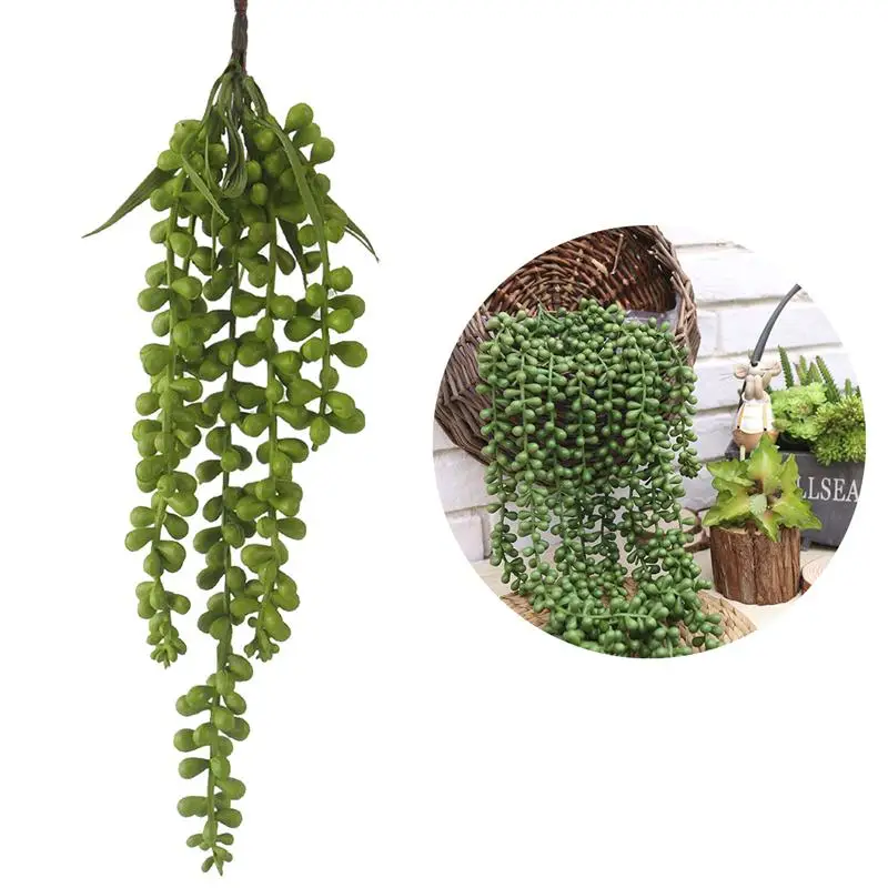 Artificial Succulents Pearls Fleshy Green Vine Flowers Hanging Rattan Wall Garden Decoration Flower Lover Tears Succulent Plants