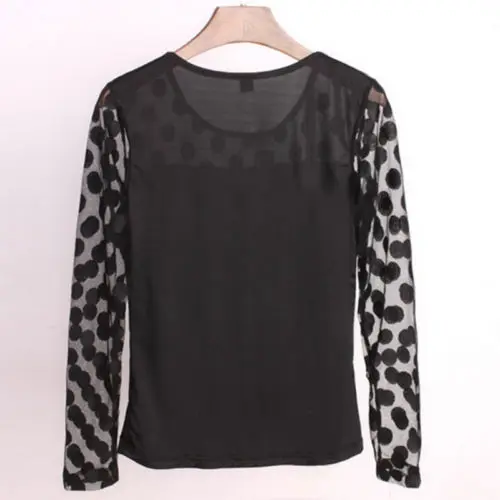 

2018 Casual Fashion Dots Women Ladies Loose Long Sleeve Lace Tops shirt Chiffon Blouse Shirt Tee Autumn