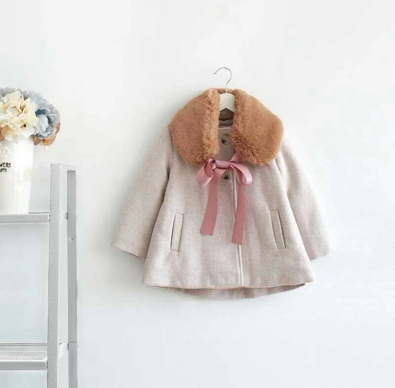 

winter jackets girl coats woolen fur collar baby girl coat outerwear kids clothes boutiques Children clothing high quality
