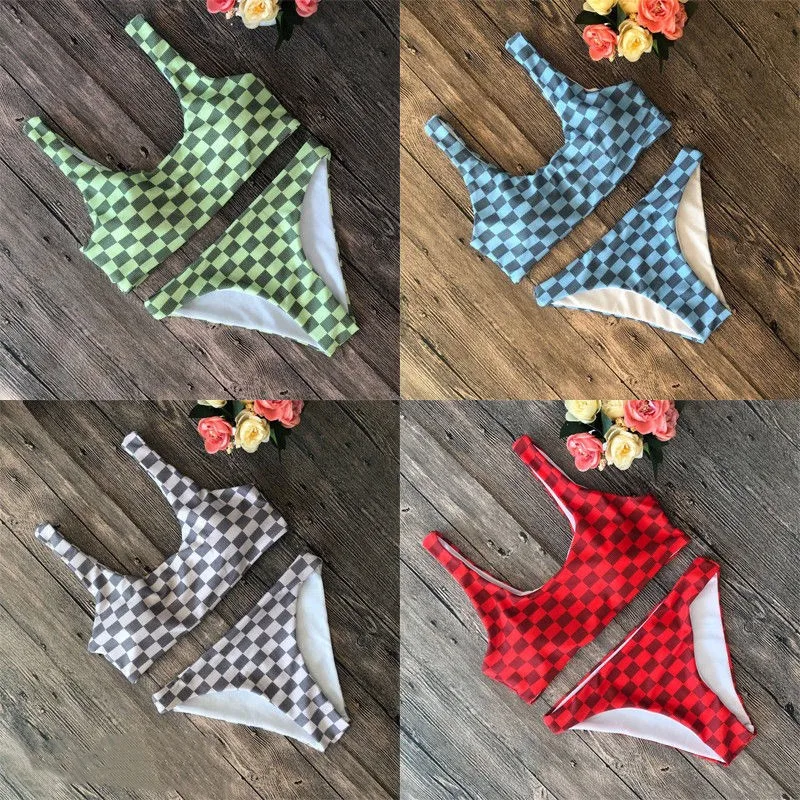 

Summer Ladies Plaid Swimwear 2019 Female Sexy Bikini Set Push Low Waist Bathing Suit Split Two Pieces Swimsuit Brazilian Biquini