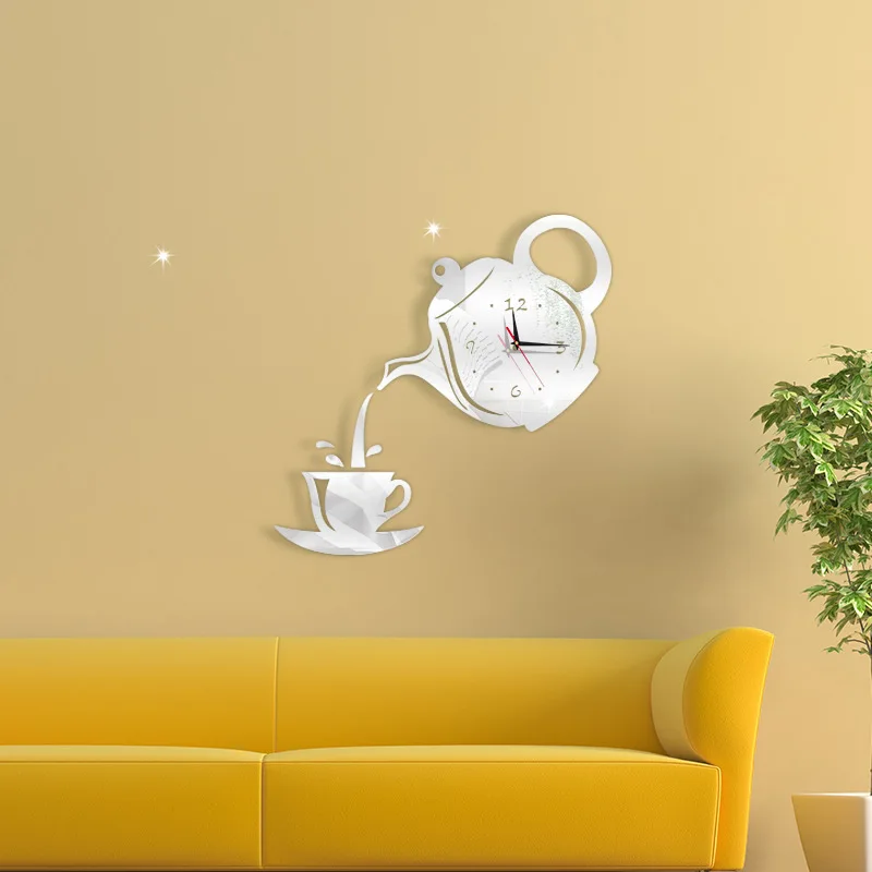 Чайник настенные зеркальные кофейные чашки часы декоративные кухонные столовая