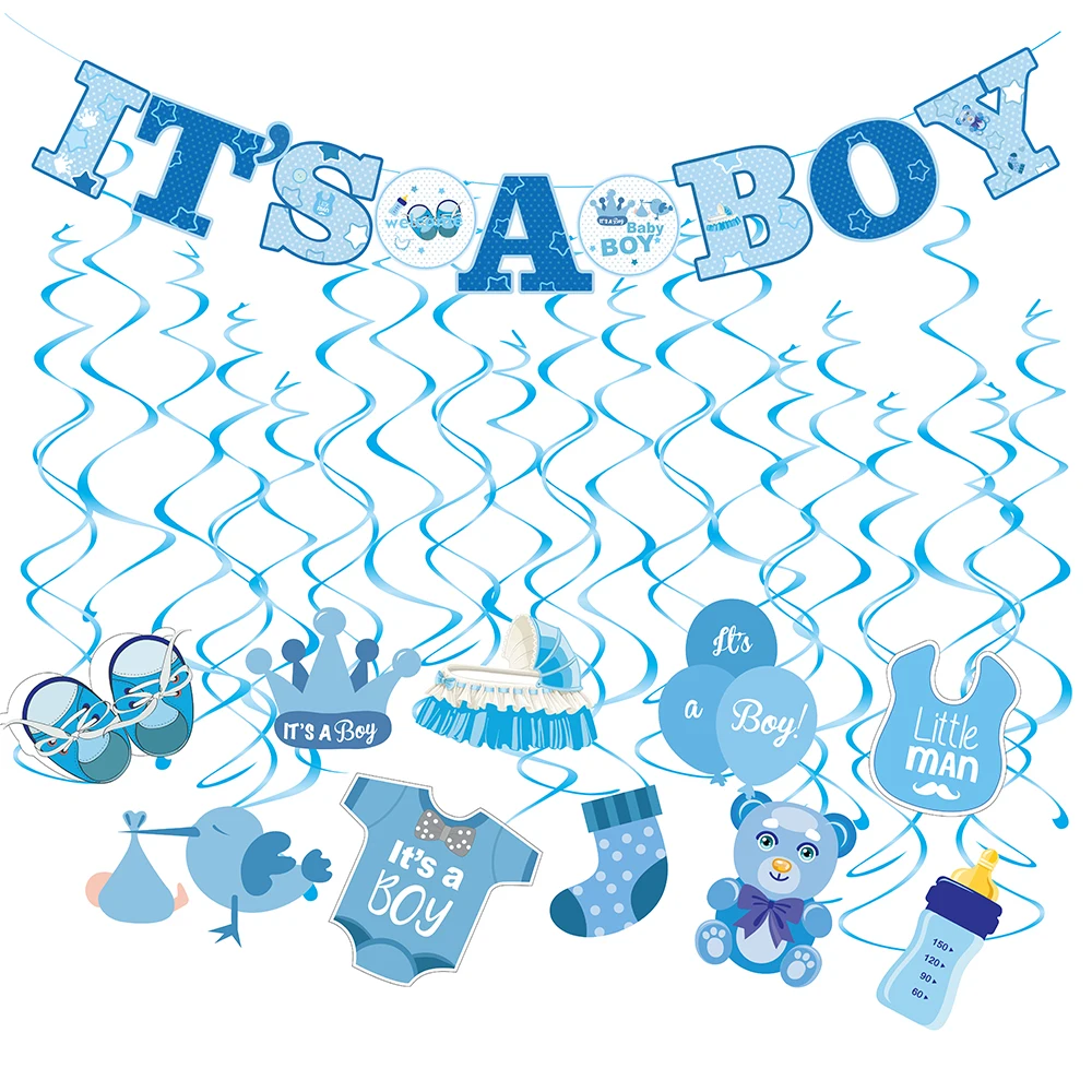 Baby Shower вечерние пользу Синий висит овсянка это мальчик тема спираль баннер для
