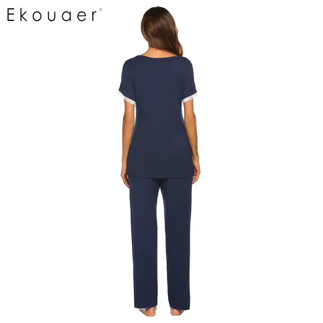 Ekouaer пижамные комплекты для женщин ночное белье костюмы одноцветные на пуговицах
