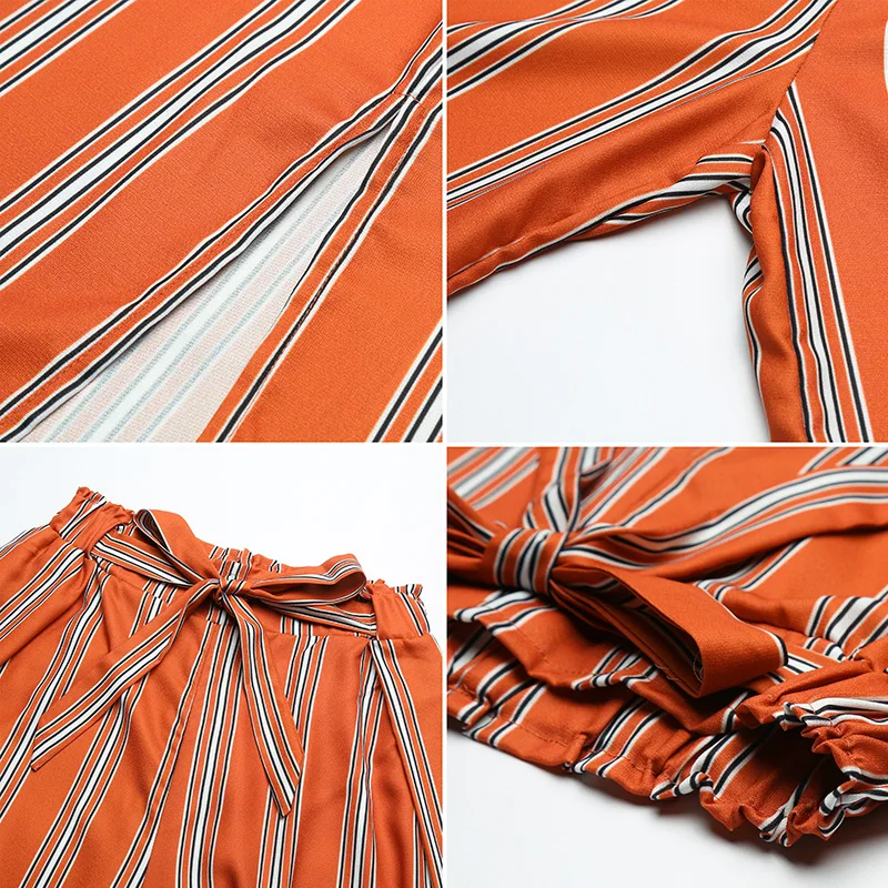 Romacci летние брюки палаццо женские полосатые с широкими штанинами Разделение