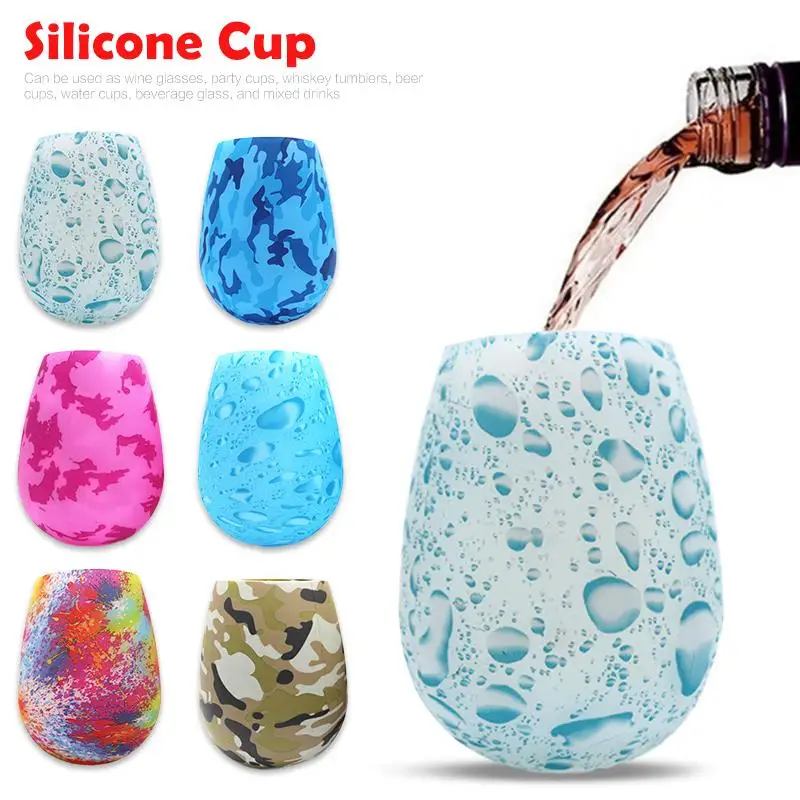 Colorful Silicone Foldable Wine Cup Sports Camouflage Water Beer Cups Digital Print Shatterproof Anti-slip Whisk Tumblers